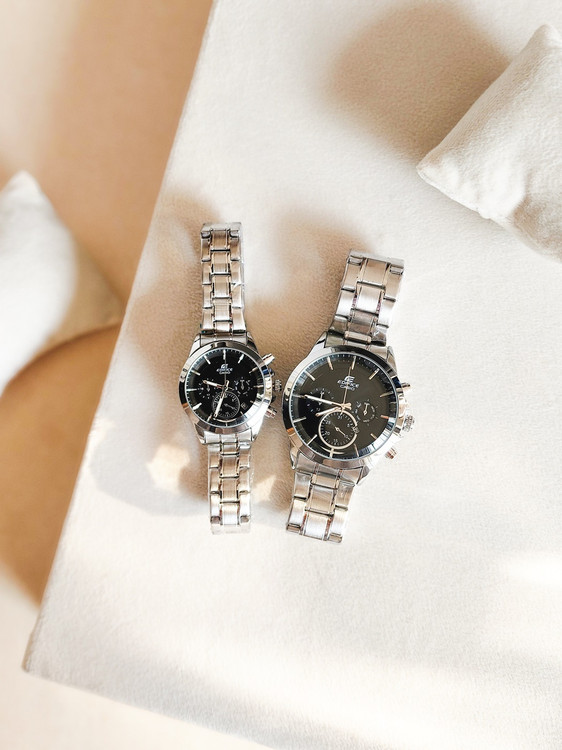 جدید ترین ساعت ست زنانه و مردانه مدل کاسیو ادیفایس رنگ سیلور صفحه مشکی جذاب و بی نظیر